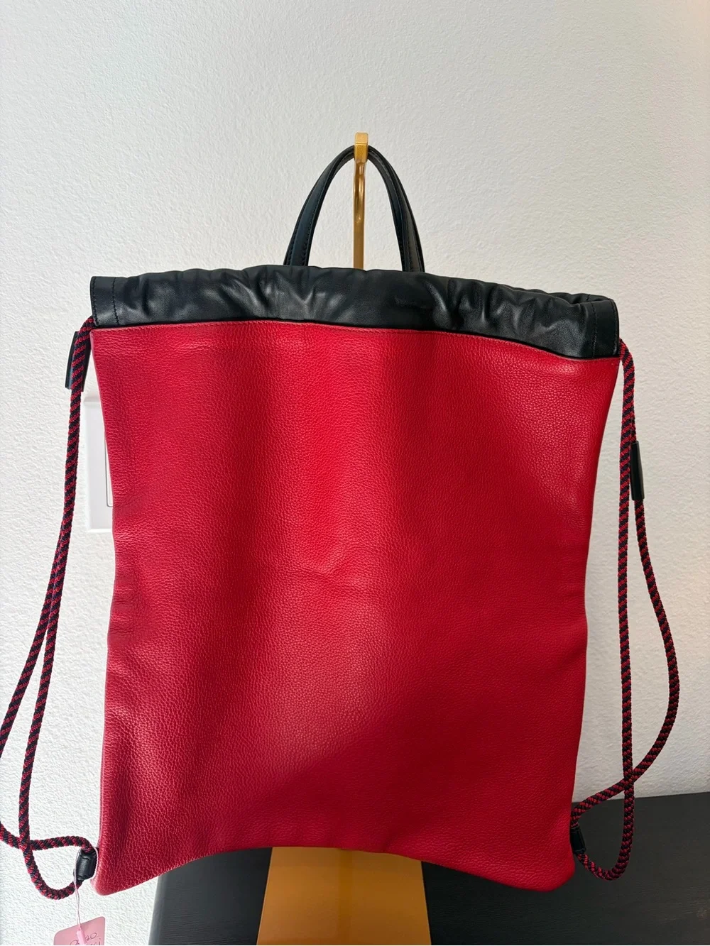 Gucci Red Leather Logo Drawstring Backpack